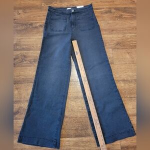 LC LAUREN CONRAD High Rise Wide Leg Black Trousers Size 8 Stretchy Denim Pockets